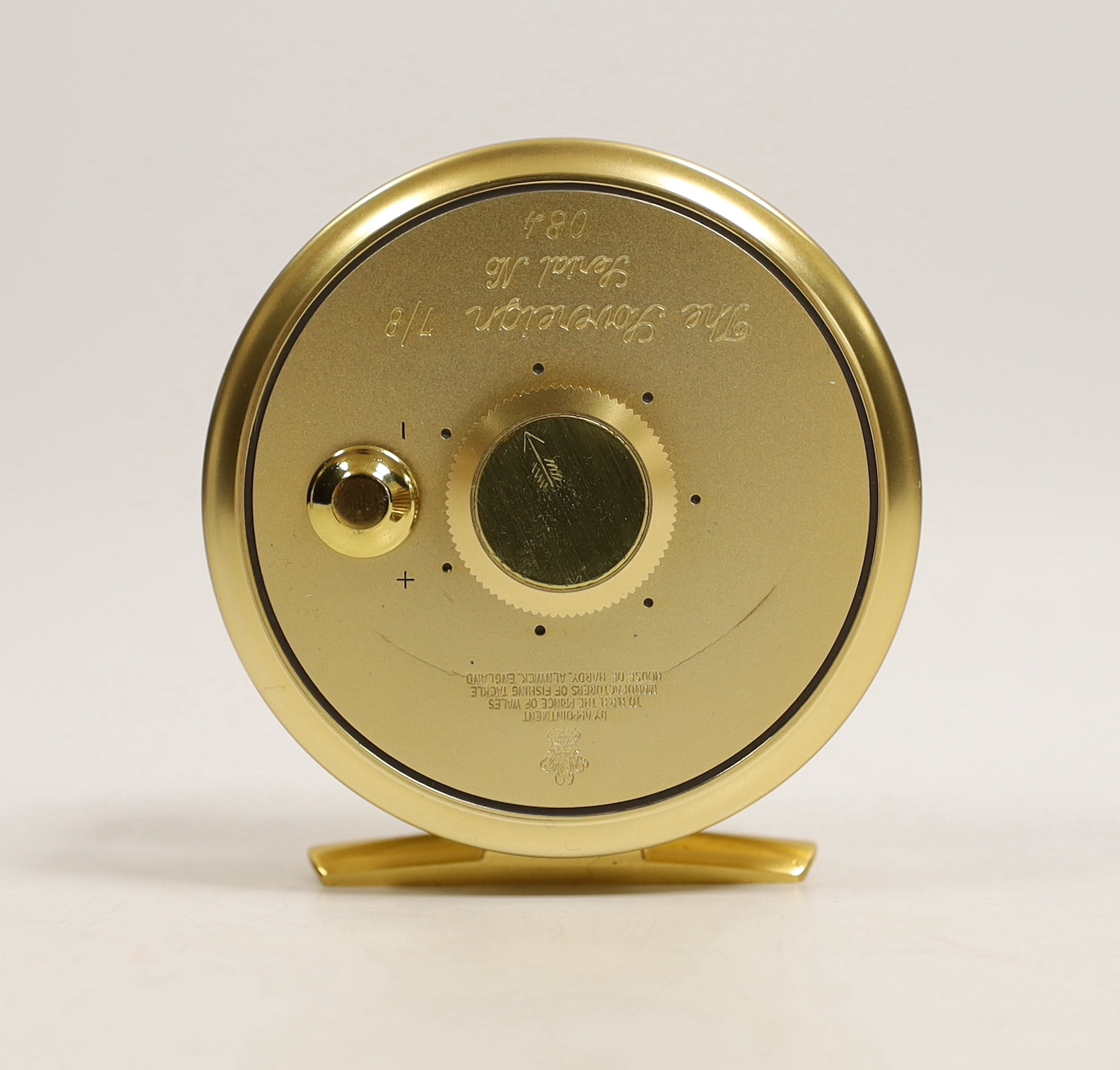 A House of Hardy Sovereign 7/8 centre pin fly reel Serial Number 084 with sheepskin lined soft case